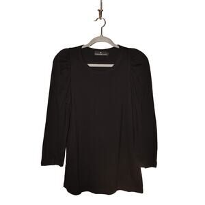 POMANDER PLACE $128 Puff Shoulder Long Sleeve Solid Cotton Top Black Small